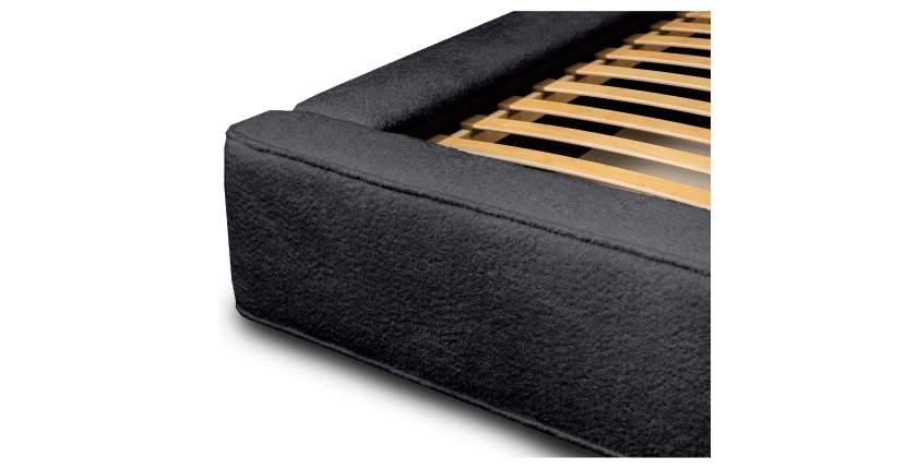 Lit coffre DENALI – Anthracite profond bouclé – 140x200 cm – Tissu velours doux – Sommier relevable – Rangement intégré
