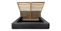 Lit coffre DENALI – Anthracite profond bouclé – 140x200 cm – Tissu velours doux – Sommier relevable – Rangement intégré