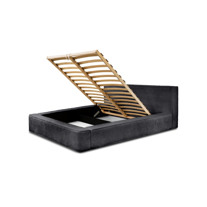 Lit coffre VELORA – Antracite profondo bouclé – 140x200 cm – Tessuto velluto morbido – Rete sollevabile – Contenitore integrato