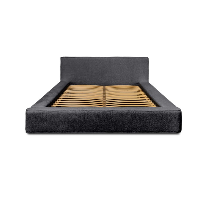 Lit coffre VELORA – Antracite profondo bouclé – 140x200 cm – Tessuto velluto morbido – Rete sollevabile – Contenitore integrato
