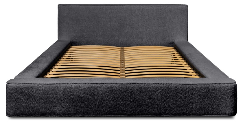 Lit coffre DENALI – Anthracite profond bouclé – 140x200 cm – Tissu velours doux – Sommier relevable – Rangement intégré