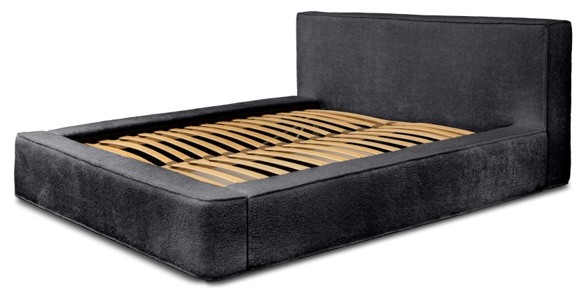 Lit coffre DENALI – Anthracite profond bouclé – 140x200 cm – Tissu velours doux – Sommier relevable – Rangement intégré