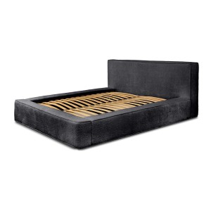 Lit coffre DENALI – Anthracite profond bouclé – 140x200 cm – Tissu velours doux – Sommier relevable – Rangement intégré