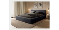 Lit coffre DENALI – Anthracite profond bouclé – 140x200 cm – Tissu velours doux – Sommier relevable – Rangement intégré