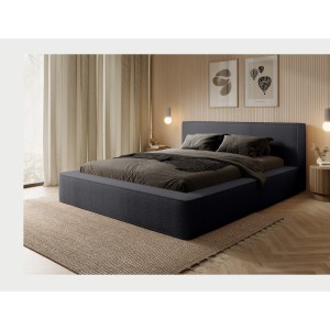 Lit coffre DENALI – Anthracite profond bouclé – 140x200 cm – Tissu velours doux – Sommier relevable – Rangement intégré