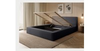 Lit coffre DENALI – Anthracite profond bouclé – 140x200 cm – Tissu velours doux – Sommier relevable – Rangement intégré