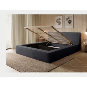 Lit coffre DENALI – Anthracite profond bouclé – 140x200 cm – Tissu velours doux – Sommier relevable – Rangement intégré