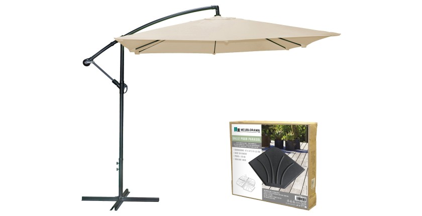 Pack ombrellone decentrato beige + lastra in cemento – Eleganza, grande ombra e stabilità garantita
