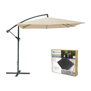 Pack ombrellone decentrato beige + lastra in cemento – Eleganza, grande ombra e stabilità garantita