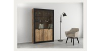 Vitrine design collection MEUNIER coloris Chêne samdal et noir mat – 4 portes