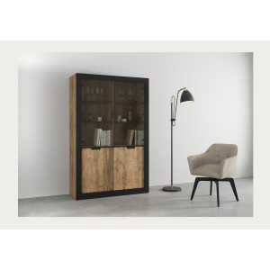 Vitrine design collection MEUNIER coloris Chêne samdal et noir mat – 4 portes