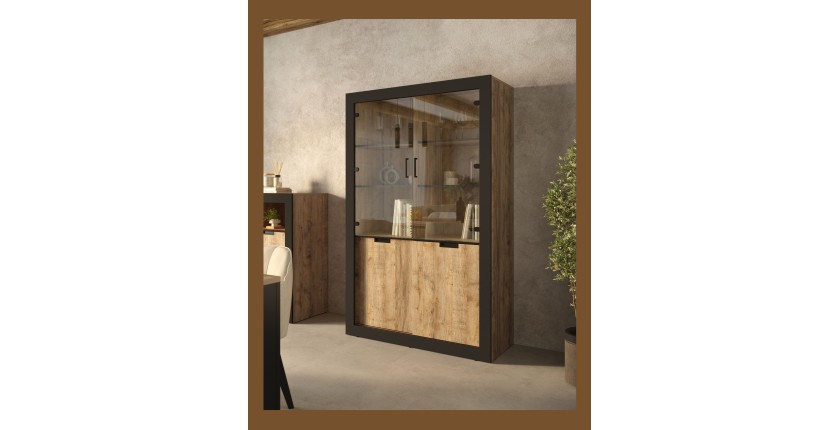 Vitrine design collection MEUNIER coloris Chêne samdal et noir mat – 4 portes