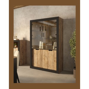 Vitrine design collection MEUNIER coloris Chêne samdal et noir mat – 4 portes