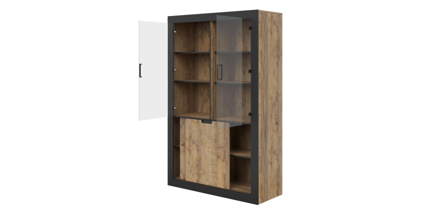 Vitrine design collection MEUNIER coloris Chêne samdal et noir mat – 4 portes