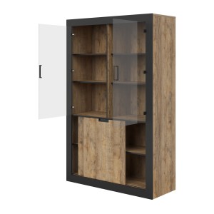 Vitrine design collection MEUNIER coloris Chêne samdal et noir mat – 4 portes