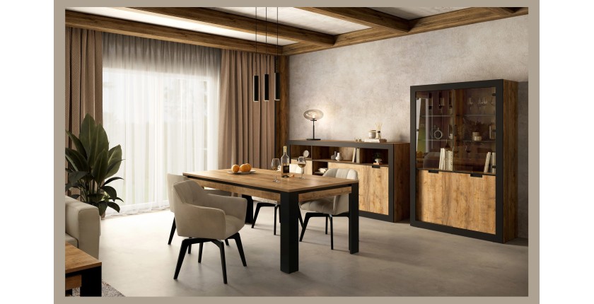 Vitrine design collection MEUNIER coloris Chêne samdal et noir mat – 4 portes