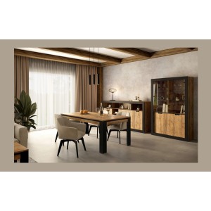 Vitrine design collection MEUNIER coloris Chêne samdal et noir mat – 4 portes