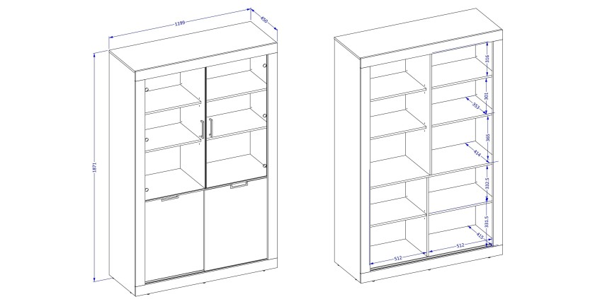 Vitrine design collection MEUNIER coloris Chêne samdal et noir mat – 4 portes