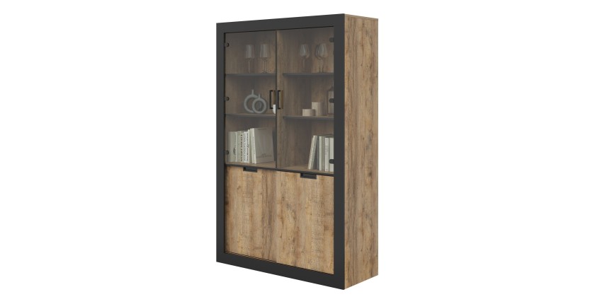 Vitrine design collection MEUNIER coloris Chêne samdal et noir mat – 4 portes
