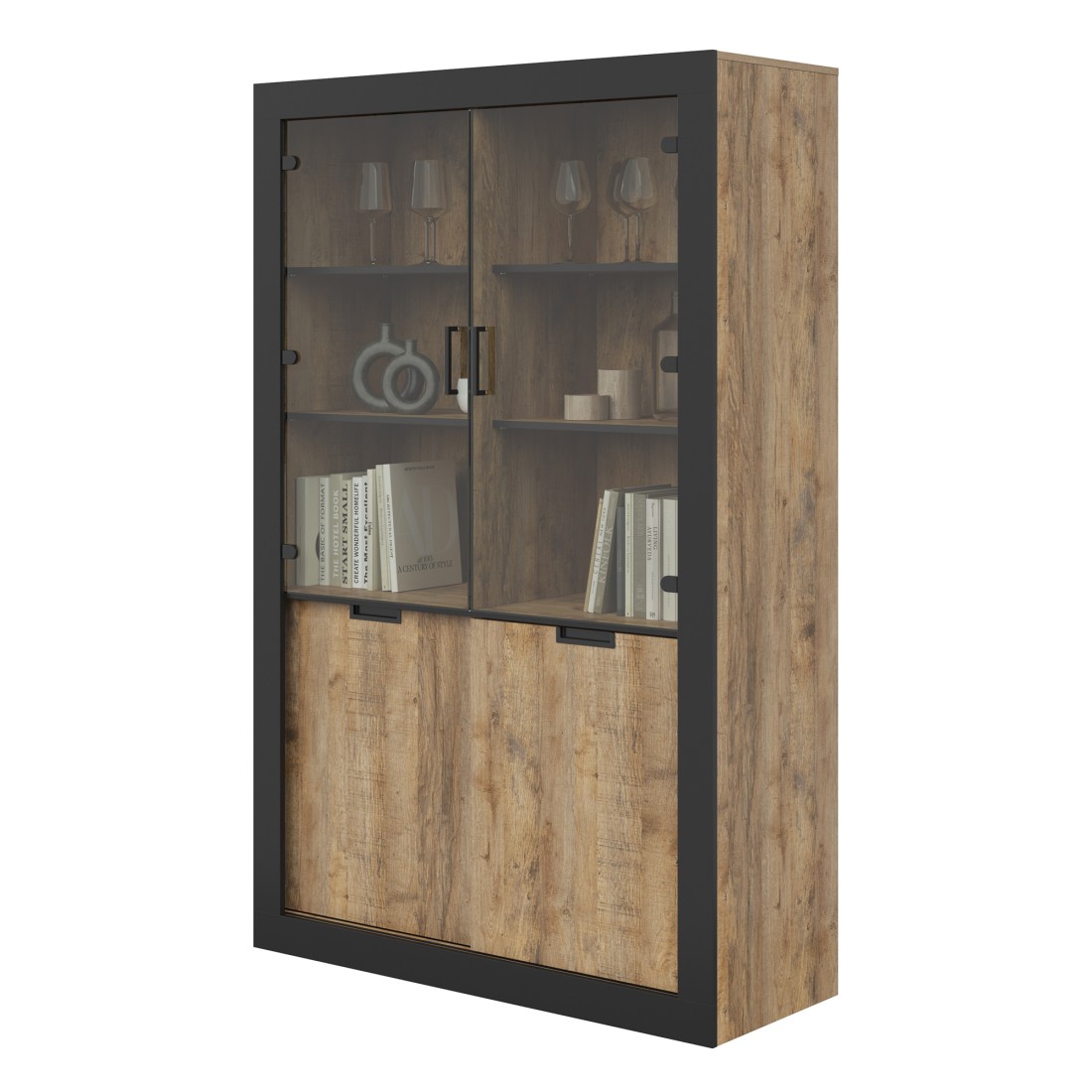 Vitrine design collection MEUNIER coloris Chêne samdal et noir mat – 4 portes