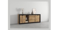 Buffet MEUNIER – 2 portes coulissantes & 3 tiroirs – Chêne Samdal & Noir Mat – 220×85×45 cm