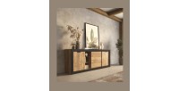 Buffet MEUNIER – 2 portes coulissantes & 3 tiroirs – Chêne Samdal & Noir Mat – 220×85×45 cm