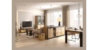 Buffet MEUNIER – 2 portes coulissantes & 3 tiroirs – Chêne Samdal & Noir Mat – 220×85×45 cm