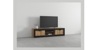 Meuble TV MEUNIER – 2 portes & 5 niches – Chêne Samdal & Noir Mat – 180×42×40 cm