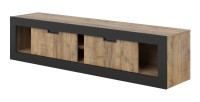 Meuble TV MEUNIER – 2 portes & 5 niches – Chêne Samdal & Noir Mat – 180×42×40 cm