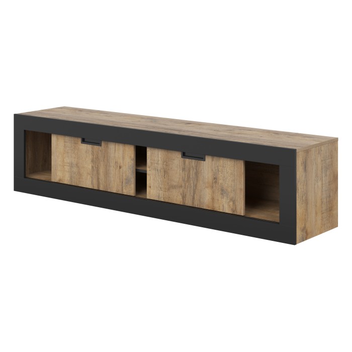Meubel TV MEUNIER – 2 deuren & 5 vakken – Eiken Samdal & mat zwart – 180×42×40 cm