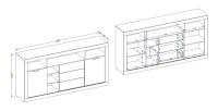 Buffet Haut XL MEUNIER – 2 portes coulissantes, 3 tiroirs & 6 niches – Chêne Samdal & Noir Mat