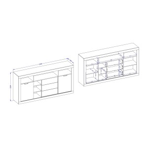 Buffet Haut XL MEUNIER – 2 portes coulissantes, 3 tiroirs & 6 niches – Chêne Samdal & Noir Mat
