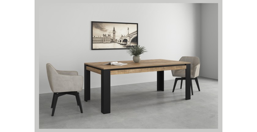 Eettafel voor 8 personen MEUNIER - Eiken &amp; Mat Zwart, 195×77×100 cm