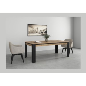 Eettafel voor 8 personen MEUNIER - Eiken &amp; Mat Zwart, 195×77×100 cm