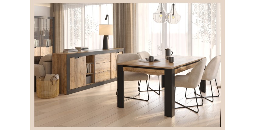 Eettafel voor 8 personen MEUNIER - Eiken &amp; Mat Zwart, 195×77×100 cm