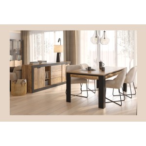 Eettafel voor 8 personen MEUNIER - Eiken &amp; Mat Zwart, 195×77×100 cm