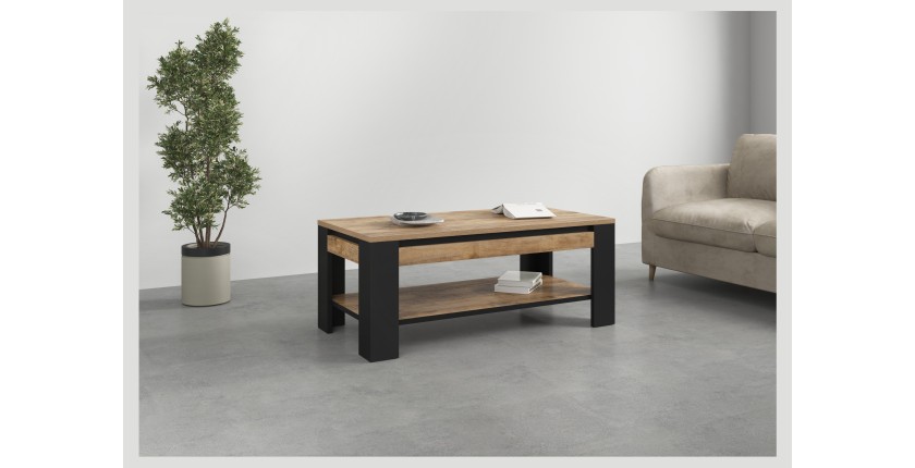 Table Basse collection MEUNIER – Chêne Samdal & noir mat, 120×49×60 cm