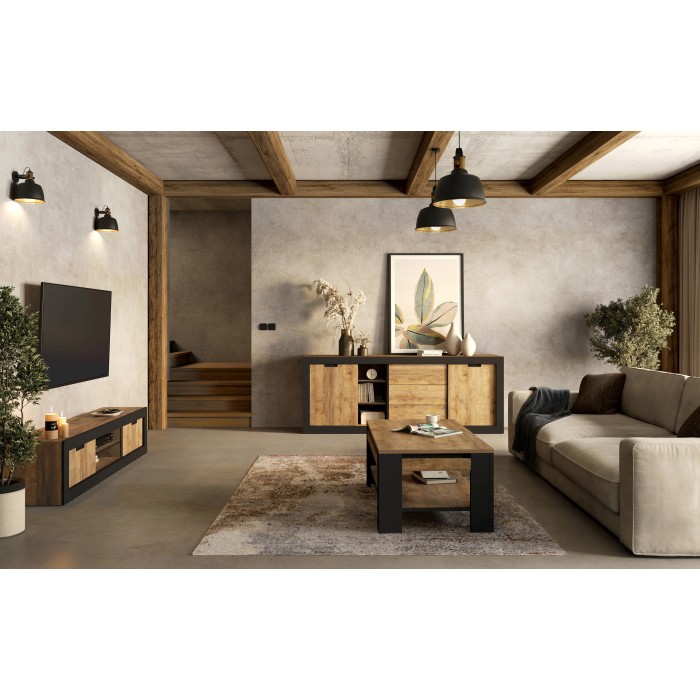 Table Bassa collezione MEUNIER – Rovere Samdal & nero opaco, 120×49×60 cm