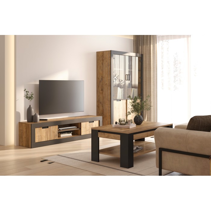 Table Basse collection MEUNIER – Chêne Samdal & noir mat, 120×49×60 cm