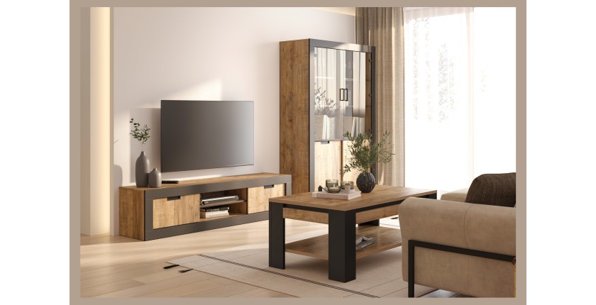 Table Basse collection MEUNIER – Chêne Samdal & noir mat, 120×49×60 cm