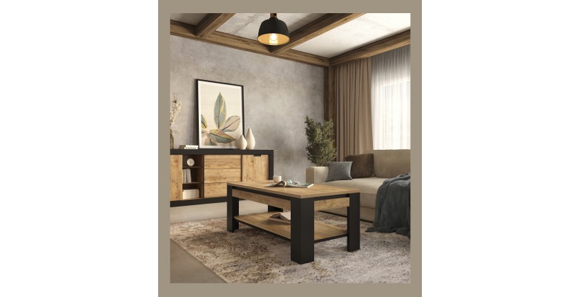 Table Basse collection MEUNIER – Chêne Samdal & noir mat, 120×49×60 cm