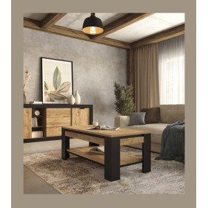Table Basse collection MEUNIER – Chêne Samdal & noir mat, 120×49×60 cm