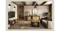 Pack Salon Loft MEUNIER – Meuble TV, buffet & table basse en Chêne Samdal & Noir Mat