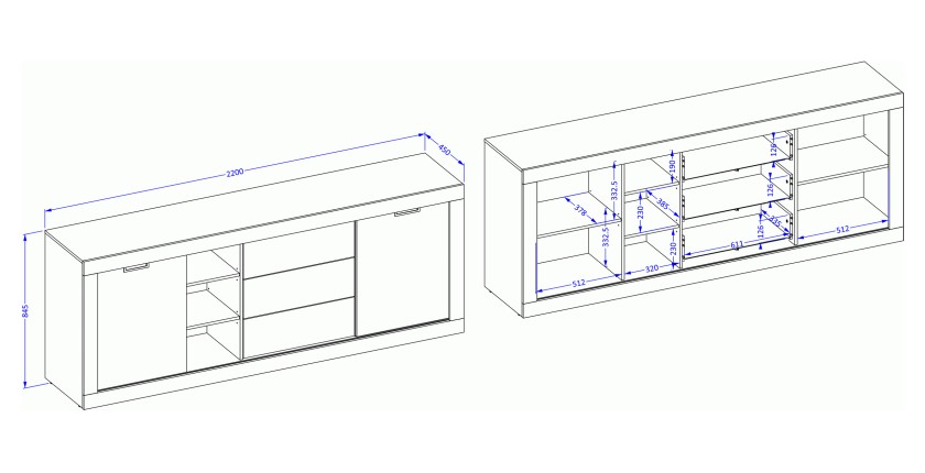 Pack Salon Loft MEUNIER – Meuble TV, buffet & table basse en Chêne Samdal & Noir Mat