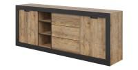 Pack Salon Loft MEUNIER – Meuble TV, buffet & table basse en Chêne Samdal & Noir Mat