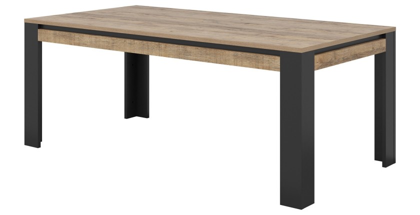 Pack salle à manger MEUNIER – Vitrine, buffet haut & table 8 pers. Chêne Samdal & noir mat