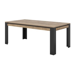 Pack salle à manger MEUNIER – Vitrine, buffet haut & table 8 pers. Chêne Samdal & noir mat
