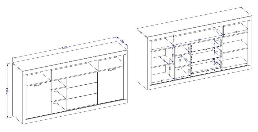 Pack salle à manger MEUNIER – Vitrine, buffet haut & table 8 pers. Chêne Samdal & noir mat