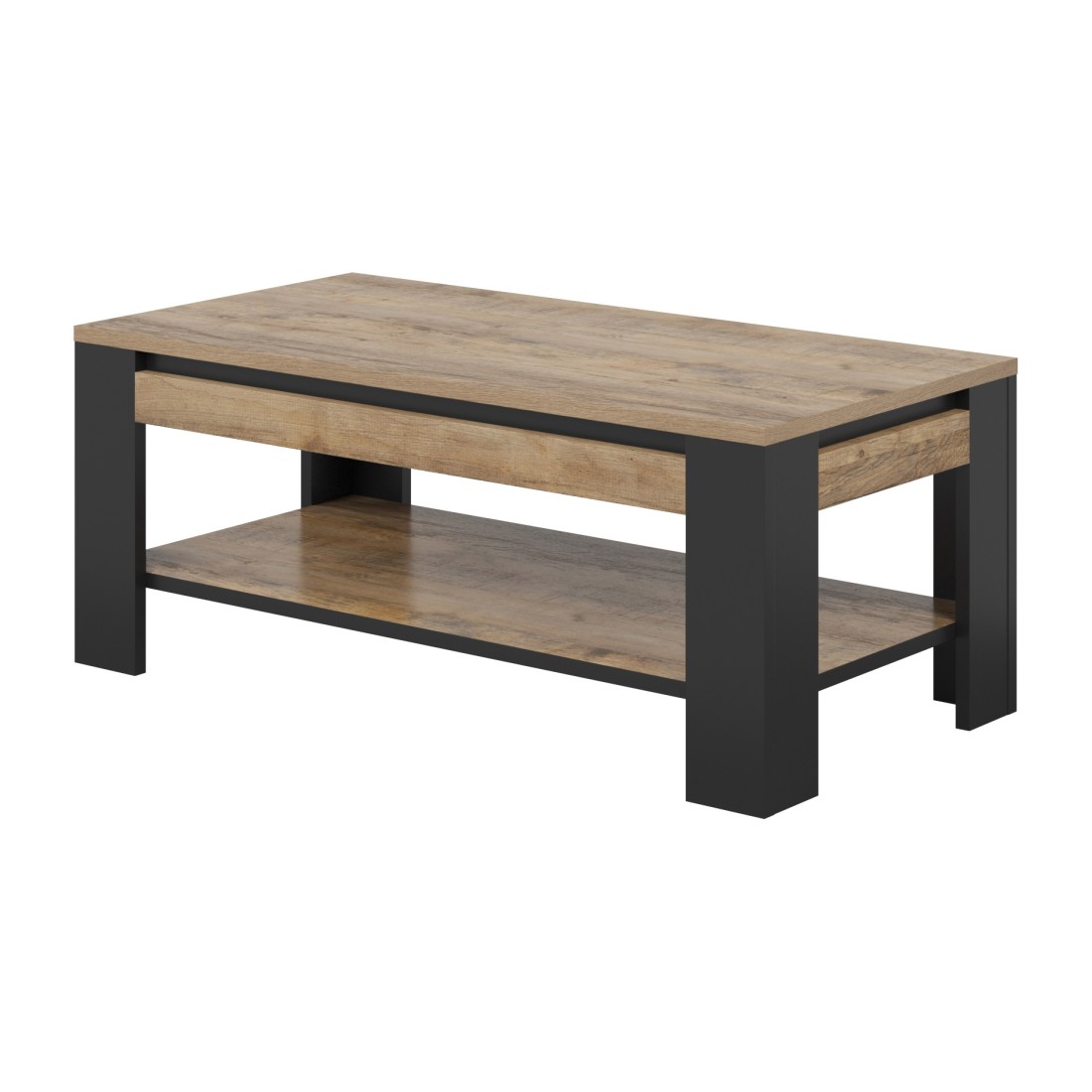 Table Basse collection MEUNIER – Chêne Samdal & noir mat, 120×49×60 cm
