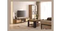 Pack salon complet MEUNIER – Meuble TV, vitrine & table basse en chêne Samdal & noir mat